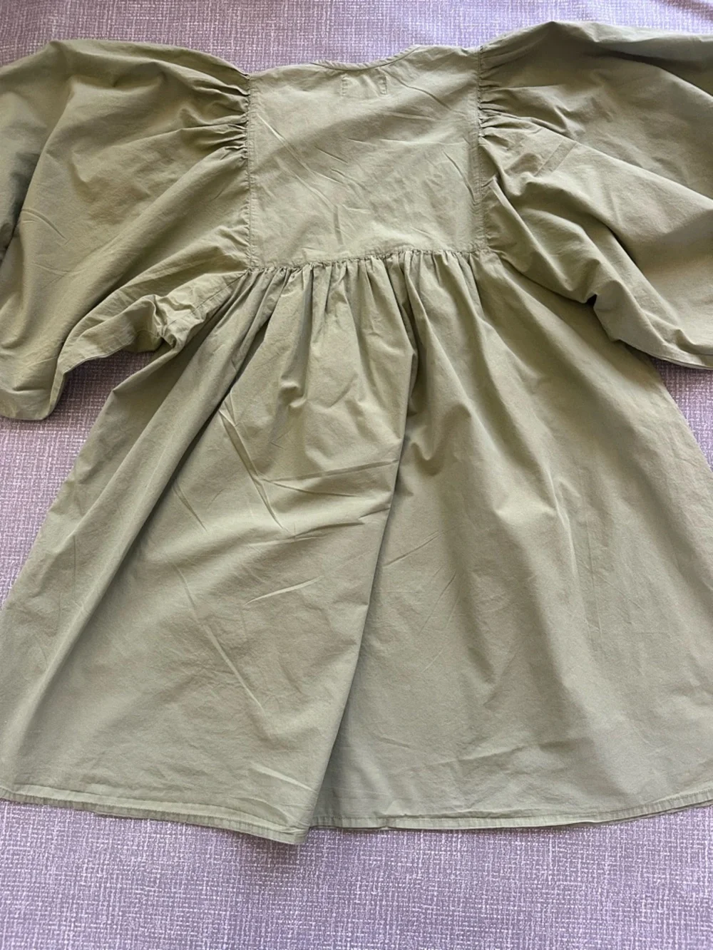Millie Resort & Travel Olive Green Puff Sleeve Babydoll Dress Medium - Picture 8 of 14